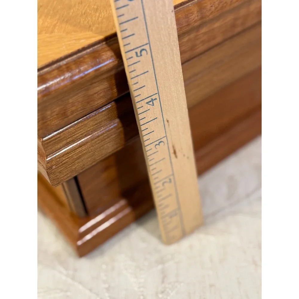 Vintage Wooden Jewelry Box Mirror Drawer Brass Hardware Brown Estate Organzier